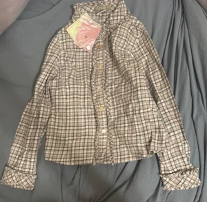 NWT E-Land Girls Pink Plaid Vintage Ruffle Collar Sleeve Button-Up Blouse; 5 - Picture 1 of 9
