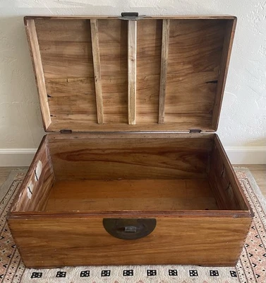 Antique Camphor Wood Chest with Brass Hardware & Dovetail Joints - Image 1 of 4
