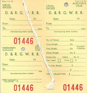 1970s D&RGW Denver & Rio Grande Western Railroad - luggage tag & claim check - Picture 1 of 1