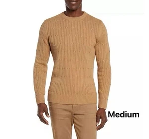 Express Men's Braided Cable Knit Sweater Long Sleeves Crew Neck Pecan Color, M - Picture 1 of 9