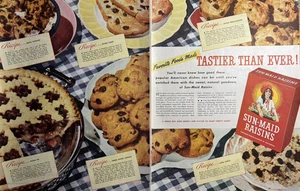 1946 Sun Maid Rosinen schmackhafter immer Rezepte süß natürliche Güte Vintage Druck Anzeige - Bild 1 von 1