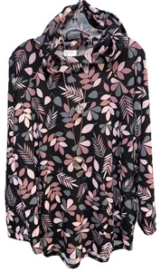 NWT LuLaRoe Large Black Mauve Pink Gray Leaves Knit Amber Hooded SWEATSHIRT - Picture 1 of 8