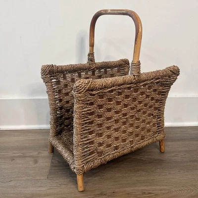 Vintage Rattan Wicker Holder for Logs Blankets Towels Boho Indie Farmhouse Decor - Image 1 of 4