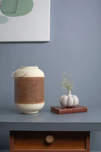 Bohemian White and Brown Metal Candle Holder with Handle - Picture 1 of 5