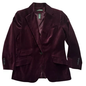 Lauren Ralph Lauren Women’s Velvet Blazer Jacket Size 10 Burgundy 90s Academia - Picture 1 of 9