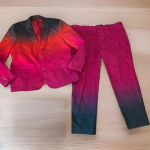 Mr Turk Hombres Rosa Rojo Ombre Gradiente Blazer Pantalón Traje Conjunto Talla GRANDE / 38 - Imagen 1 de 23