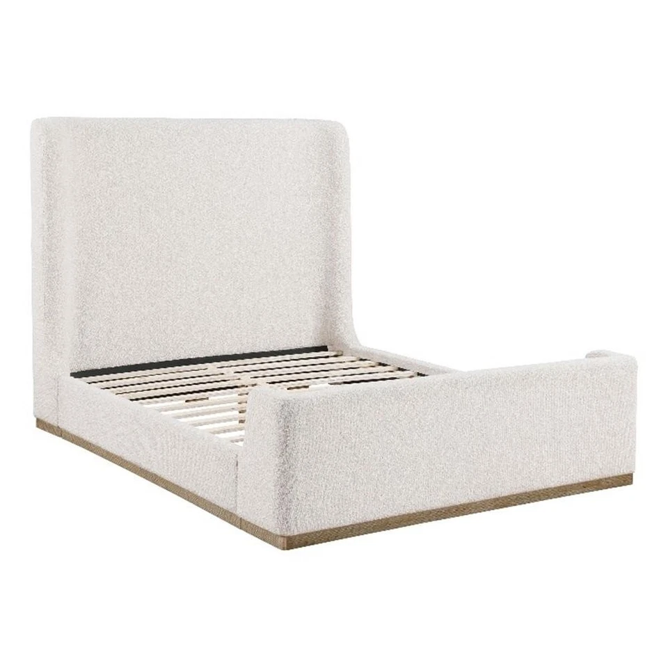 Cama trineo plataforma con plataforma con respaldo de ala queen tapizada de tela Nala crema Foto 1 de 4