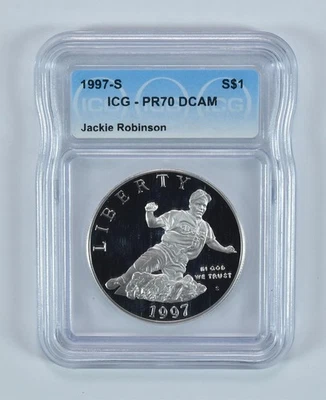1997-S Jackie Robinson Commemorative Silver Dollar PR70 DCAM ICG *2529 - Image 1 of 4