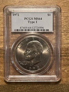 1972 Eisenhower Dollar Type 1 PCGS MS 64 Great Luster - Picture 1 of 7