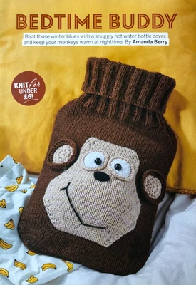 Amanda Berry knitting pattern child's DK monkey motif hot water bottle cover - Image 1 of 3