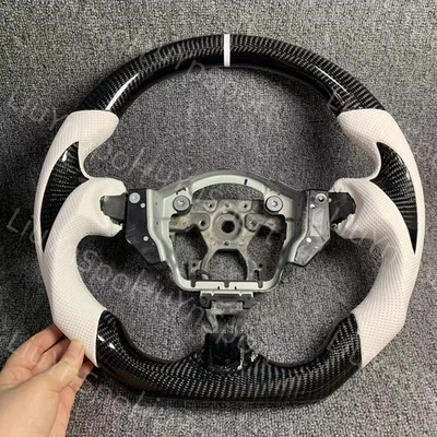 White Leather Real Carbon Fiber for Nissan 370z Z34 Steering Wheel 2009-2021 - Image 1 of 4