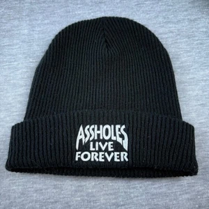 A**holes Live Forever Knit Beanie Hat Embroidered Slogan Adult Unisex Winter Cap - Picture 1 of 4