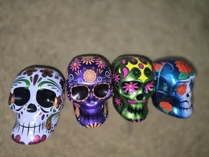 4x Day Of The Dead Empty Skulls Shape Tin Container Trinket - Picture 1 of 18