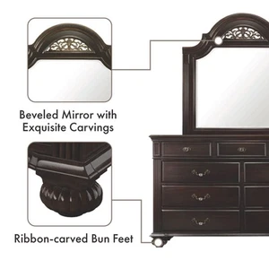 FOA Damos 4pc Dark Walnut Wood Bedroom Set - Cal King+Nightstand+Dresser+Mirror - Picture 1 of 19