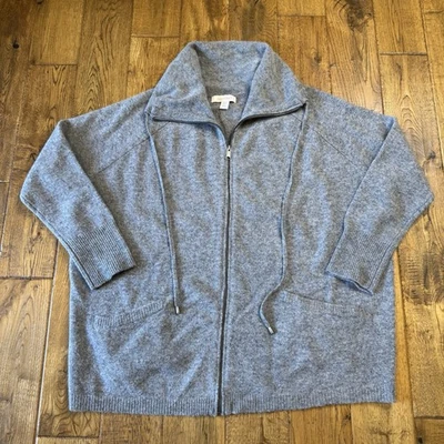 Jaqueta feminina Ellen Tracy zíper completo tamanho M cinza 100% lã colarinho com cordão - Imagem 1 de 4