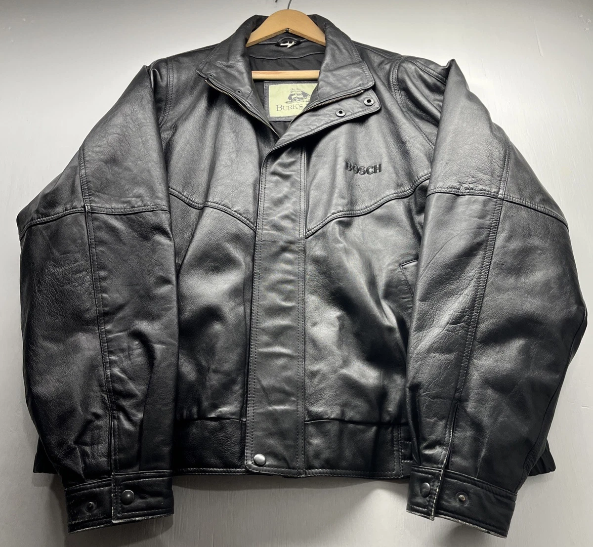 Black Leather Jacket Burk's Bay XXL Zip Button Bomber Pockets