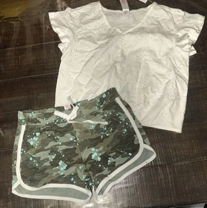 Justice Girl's Size 8 Move With Heart Black T-Shirt & White Shorts Skirt Outfit  - Picture 1 of 4