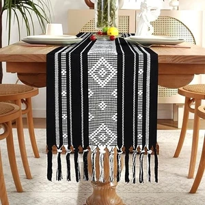 Cotton Table Runner Rustic Farmhouse Macrame Tassels High Quality Unique - Picture 1 of 8