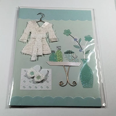 Blank Note Greeting Card . Bath Robe Slippers  . 3D . Spa Day Friendship Mom - Image 1 of 4
