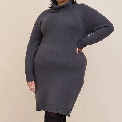 NOVO $99 Vestido Suéter Torrid Plus Size 2X Cinza No Joelho Gola Alta Ultra Macia - Imagem 1 de 4