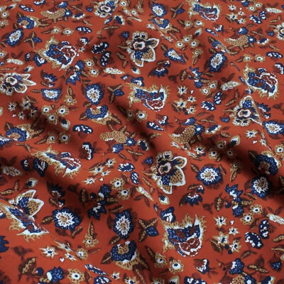 Stoff Viskose Popeline terracotta Blume leicht weich Blumen - Bild 1 von 3
