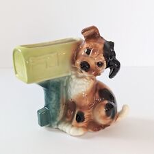 Vintage 1950s Mid Century Royal Copley Dog And Mailbox Planter Cute Puppy 9 in.