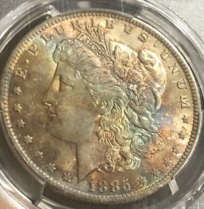 1885 O Morgan Silver Dollar PCGS MS-64 Rainbow Toning - Picture 1 of 4