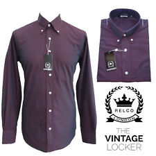 Relco Burgundy Tonic Long Sleeve Shirt Button Down Collar Two Tone Vintage Retro