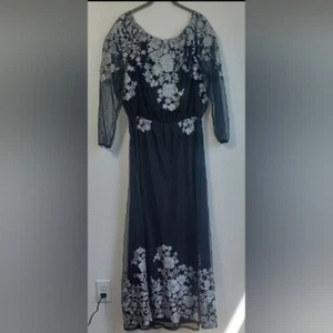 Vintage INC Dark Floral Gown Dress Size 14 Whimsigoth Sheer Mesh Sleeve Witchy - Picture 1 of 12