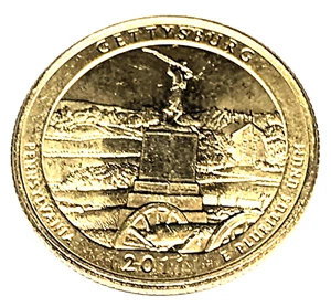 # C1663   U.S.  AM. BEAUTIFUL   GOLD COLORED  25c  COIN,  GETTYSBURG   2011-D - Picture 1 of 2
