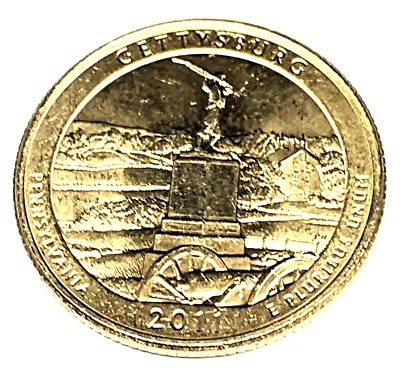 # C1663   U.S.  AM. BEAUTIFUL   GOLD COLORED  25c  COIN,  GETTYSBURG   2011-D - Image 1 of 2