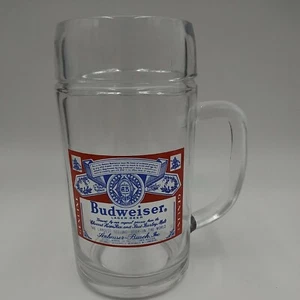 VERY LARGE and HEAVY Glass Budweiser 38 oz Mug Stein with Clear Label - Picture 1 of 2
