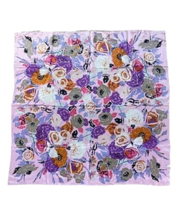 BUFANDA DE SEDA BOHO VINTAGE OSCAR DE LA RENTA GRANDE ROSA FLORAL RAMO DE FLORES - Imagen 1 de 11