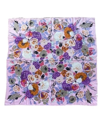 VINTAGE OSCAR DE LA RENTA  LARGE PINK  FLORAL  FLOWER BOUQUET  SILK SCARF BOHO - Image 1 of 4