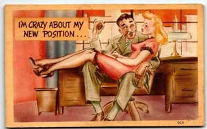 Postcard Comic Secretary Boss Humor "I'm Crazy about My New Position" PM 1948 - Picture 1 of 2