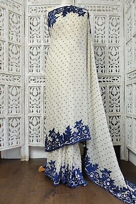 Cream & Blue Indian Bollywood Vintage Sari Saree Incl 31” Blouse SKU18466 • 69.94€