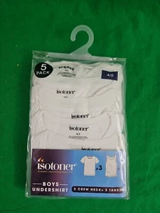 NEW Isotoner Undershirts Boys Sz 4/5 White 3 Crewneck & 2 Tank Tops Pack Of 5 - Picture 1 of 2