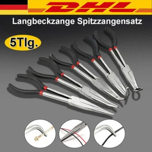 5tlg Zange Satz Spitzzange Set Telefonzange Rundnasenzange KFZ lang Zangensatz - Bild 1 von 12