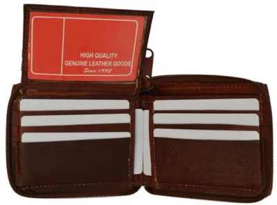 Genuine Leather Mens Bifold Zip Wallet ID Badge Flap Top Front Pocket - Image 1 of 4