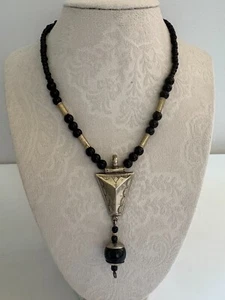 Handmade Tuareg Pendant in Black Beads Necklace Tribal African Pendant Necklace - Picture 1 of 8