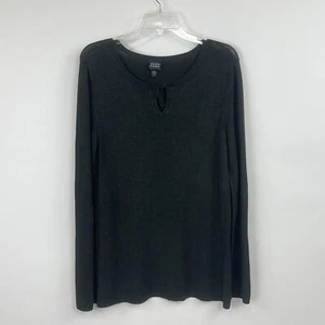 Eileen Fisher Sweater Tunic Dark Green Viscose sz M Key Hole Neck Long Sleeves - Picture 1 of 12