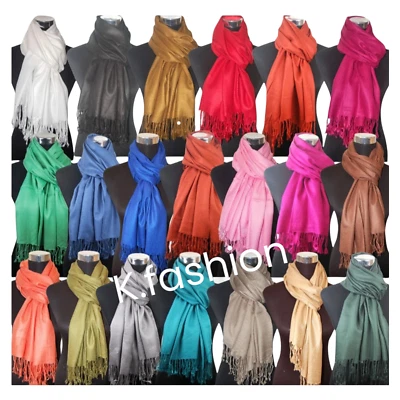 Luxury Pashmina Scarf Soft Viscose Plain Wrap Shawl Stole Hijab Many Colours UK