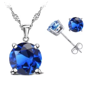 925 Sterling Silver Crystal Pendant Necklace Earrings Women Jewellery Gift Set - Picture 1 of 9