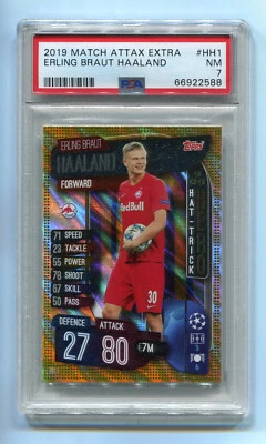 2019 Topps Match Attax UCL UEFA UK Hat Trick HH1 Erling Haaland PSA 7 RC Rookie - Image 1 of 2