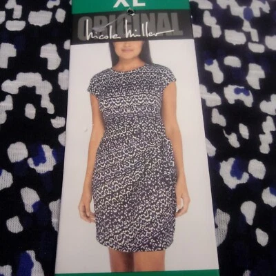 Nicole Miller Short Sleeve Side Knot Tee Dress Black print XL 16-18 - Image 1 of 4