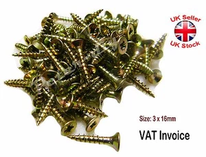 Yellow Zinc Galvanised Pozi PZ1 Screws 3 x 16mm Pack of: 1000 - Picture 1 of 1