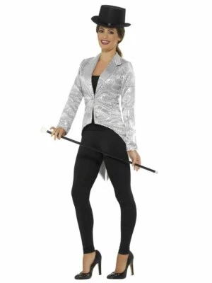 Smiffys Sequin Tailcoat Fishtail Silver Jacket Halloween Costume Accessory 21153 - Image 1 of 4