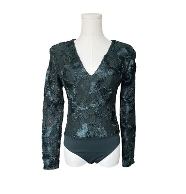 Body Express Encaje Malla Verde XS NUEVO CON ETIQUETAS Bordado Manga Larga Bosque Hada Foto 1 de 4