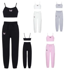 Kid Girls Two Piece Tracksuit Camisole Crop Vest Long Pants Sport Workout Outfit - Picture 1 of 35