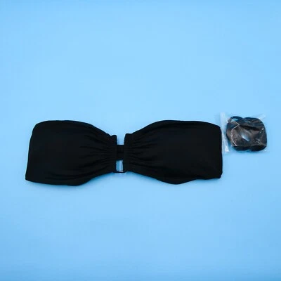 Top de bikini Victorias Secret mediano negro recorte acolchado sin tirantes bandeau natación VS Foto 1 de 4